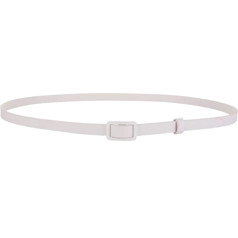 Ceinture Adélaïde blanche en cuir pleine fleur avec boucle rectangulaire laquée assortie. Lanière fine de 1,4 cm, design à nouer élégant.