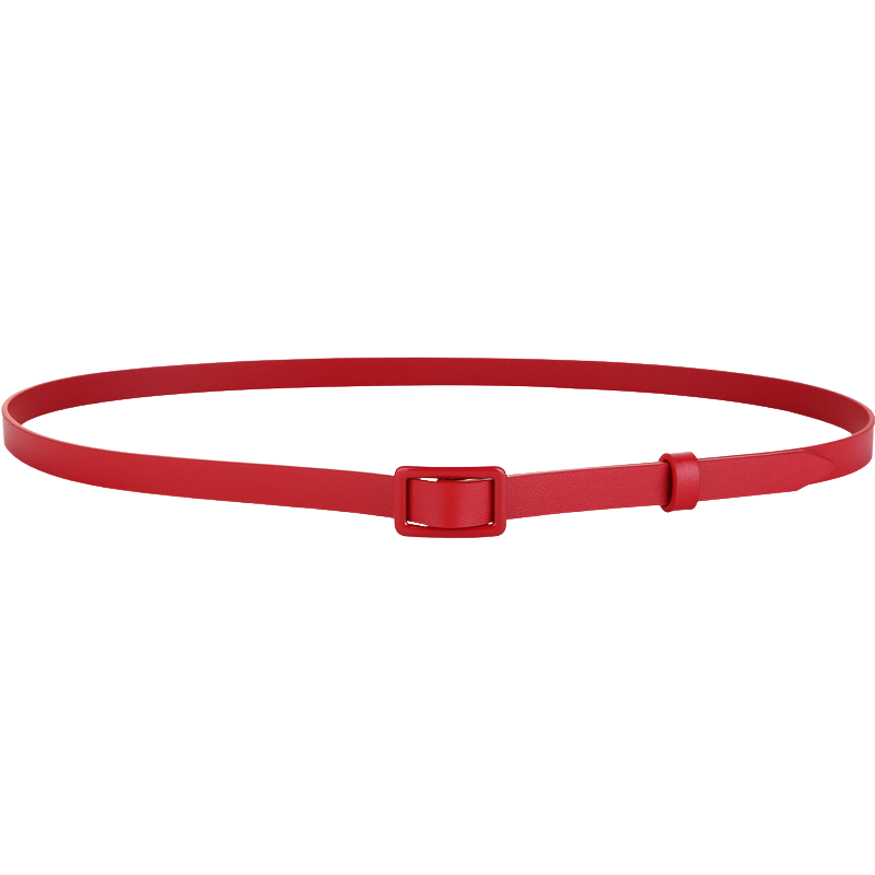 Ceinture Adélaïde rouge en cuir pleine fleur avec boucle rectangulaire assortie et lanière fine de 1,4 cm