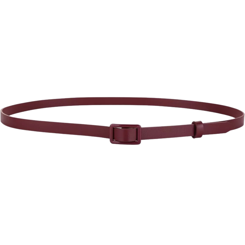 Ceinture Adélaïde fine en cuir bordeaux avec boucle rectangulaire assortie
