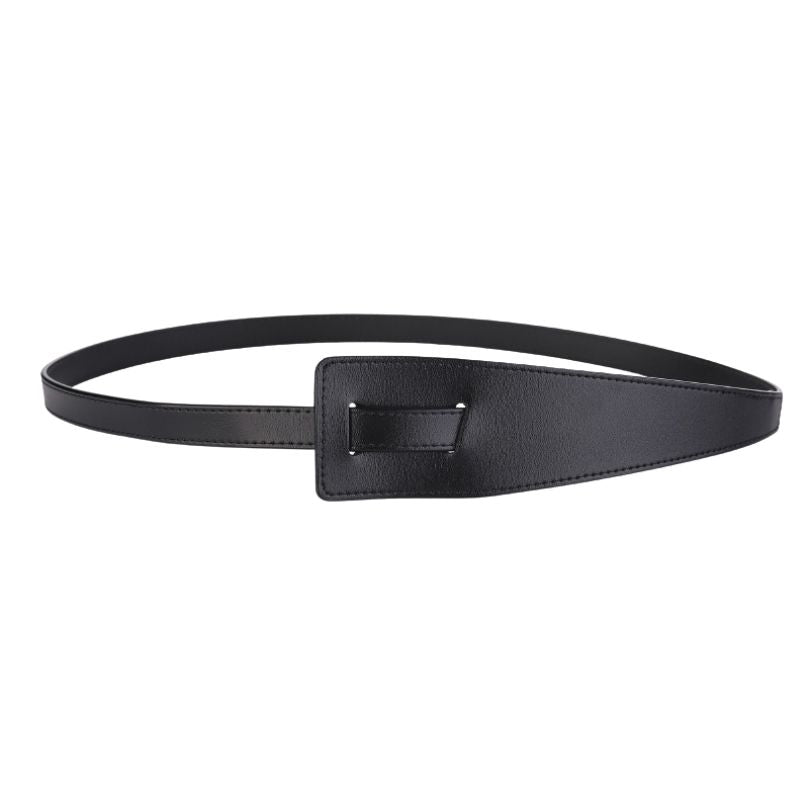 Ceinture Adèle noire en cuir refendu de vachette, design minimaliste, boucle ton sur ton, système de nouage sans trou.