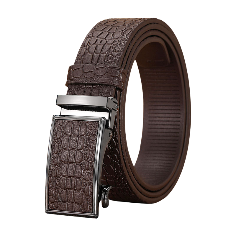 Ceinture homme Alban 1 marron en cuir pleine fleur avec effet crocodile embossé et boucle automatique rectangulaire en alliage.