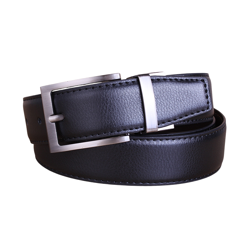 Ceinture Alexis 1 en cuir refendu grainé noir avec boucle ardillon argentée réversible.