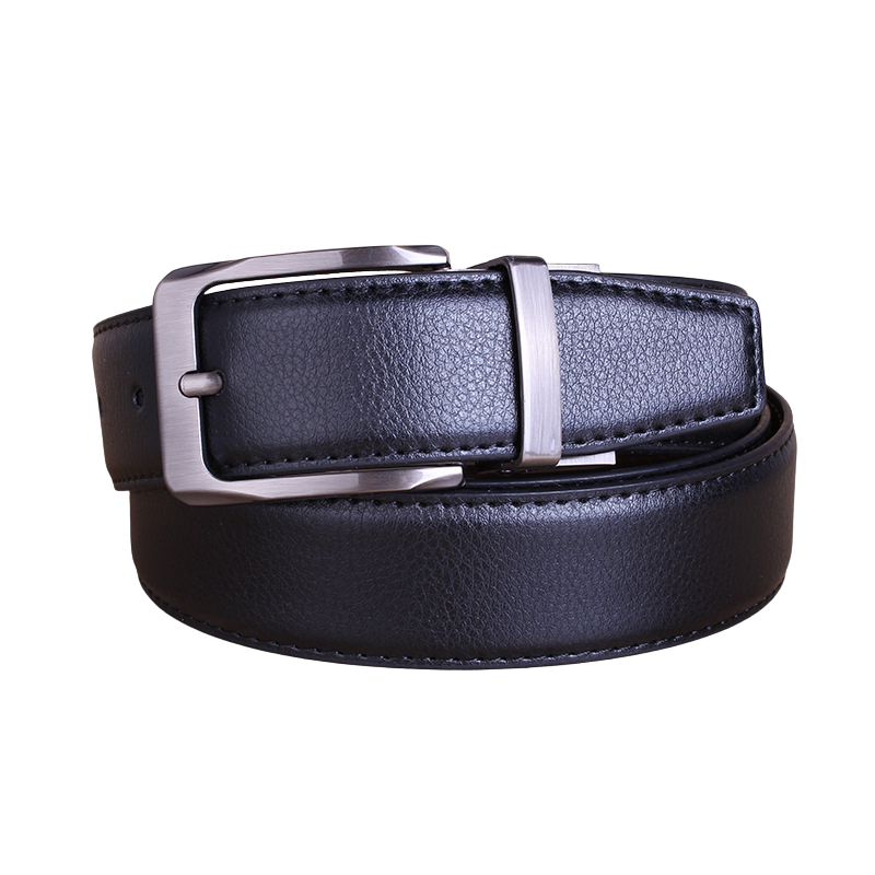 Ceinture Alexis 1 en cuir refendu grainé noir avec boucle ardillon argentée.