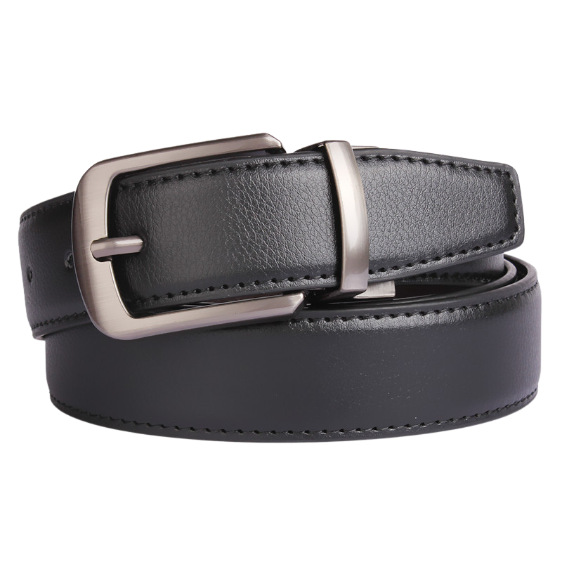 Ceinture Alexis 1 en cuir refendu grainé noir avec boucle ardillon argentée et grise.