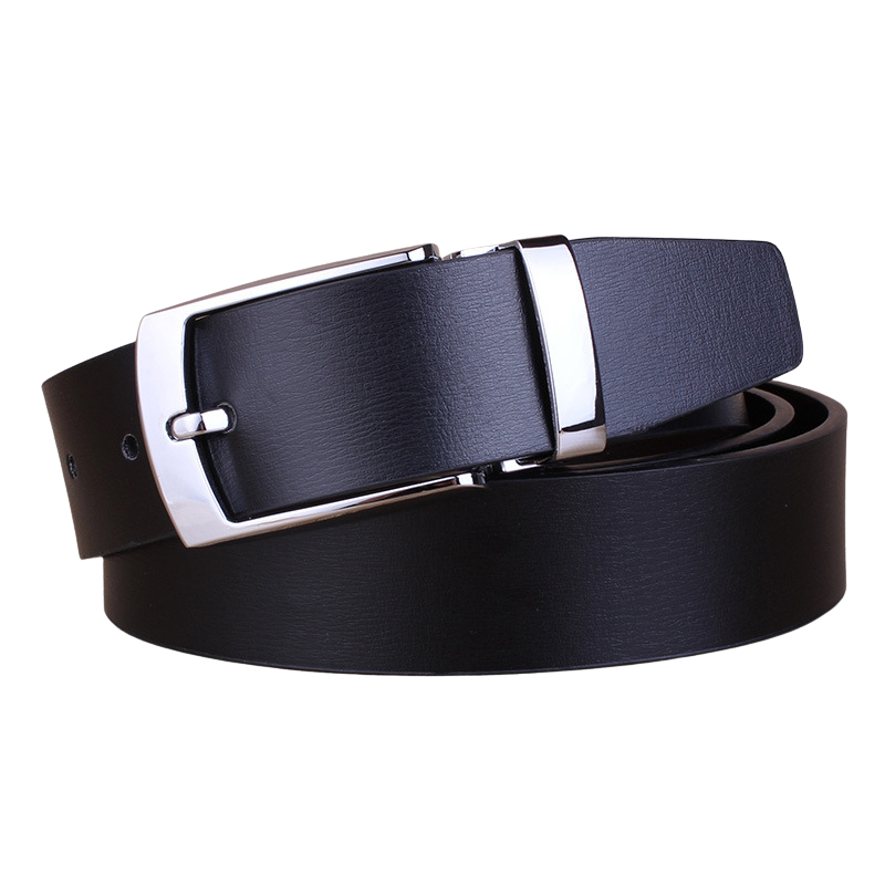 Ceinture Alexis 2 en cuir refendu lisse noir avec boucle ardillon argentée et réversible