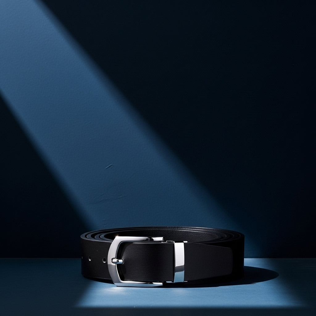Ceinture Alexis 2 en cuir refendu lisse noir, boucle ardillon argentée réversible, 3.3 cm de large #fullwidth