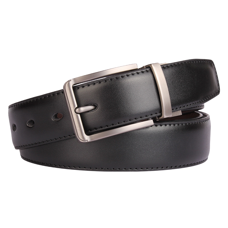Ceinture Alexis 2 en cuir noir lisse avec boucle ardillon argent réversible, finition sobre et élégante.