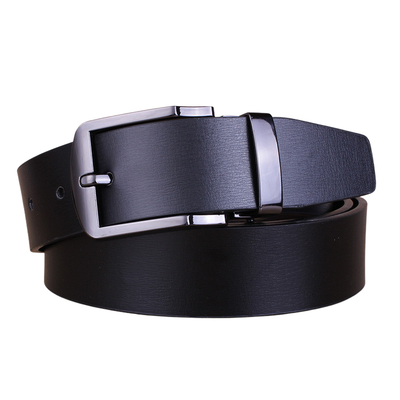 Ceinture Alexis 2 en cuir noir lisse avec boucle ardillon argentée et noire réversible pour homme et femme.