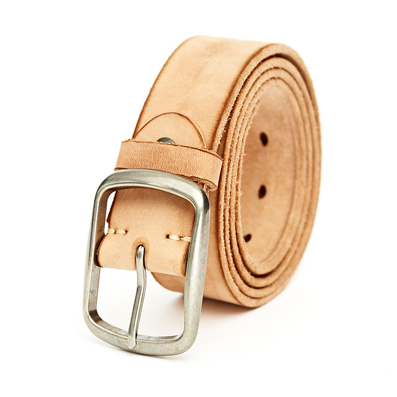 Ceinture Alma en cuir pleine fleur beige avec boucle ardillon argentée