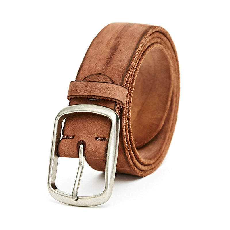 Ceinture Alma en cuir marron foncé avec boucle ardillon ovale allongée en alliage argenté