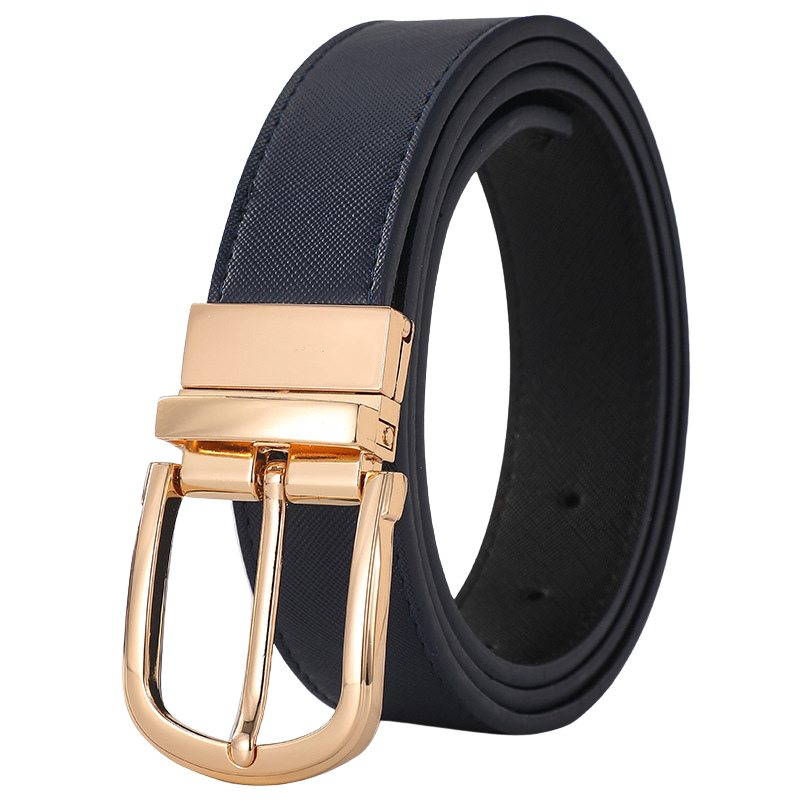 Ceinture homme Amaury 1 en cuir bleu texturé avec boucle ardillon dorée rotative à 360 degrés.