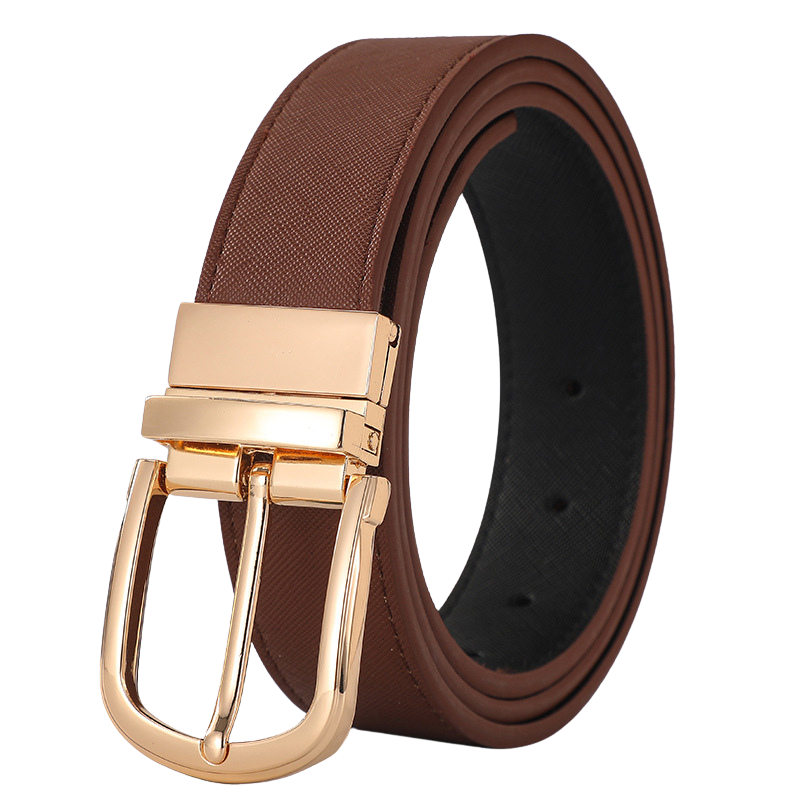 Ceinture homme Amaury 1 en cuir marron texturé avec boucle ardillon dorée et système rotatif 360°