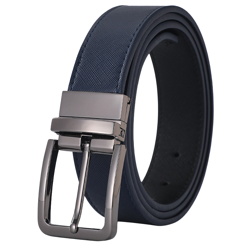 Ceinture homme Amaury 2 en cuir bleu texturé avec boucle ardillon argentée réversible et système rotatif à 360°