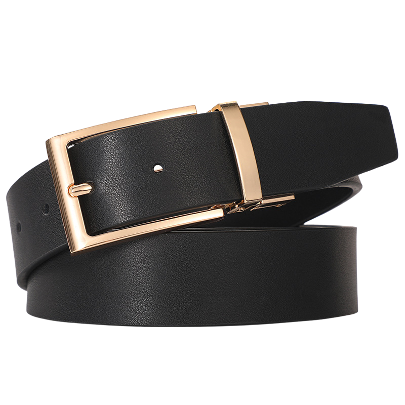Ceinture homme Amaury 3 en cuir noir lisse avec boucle ardillon dorée et finition élégante.