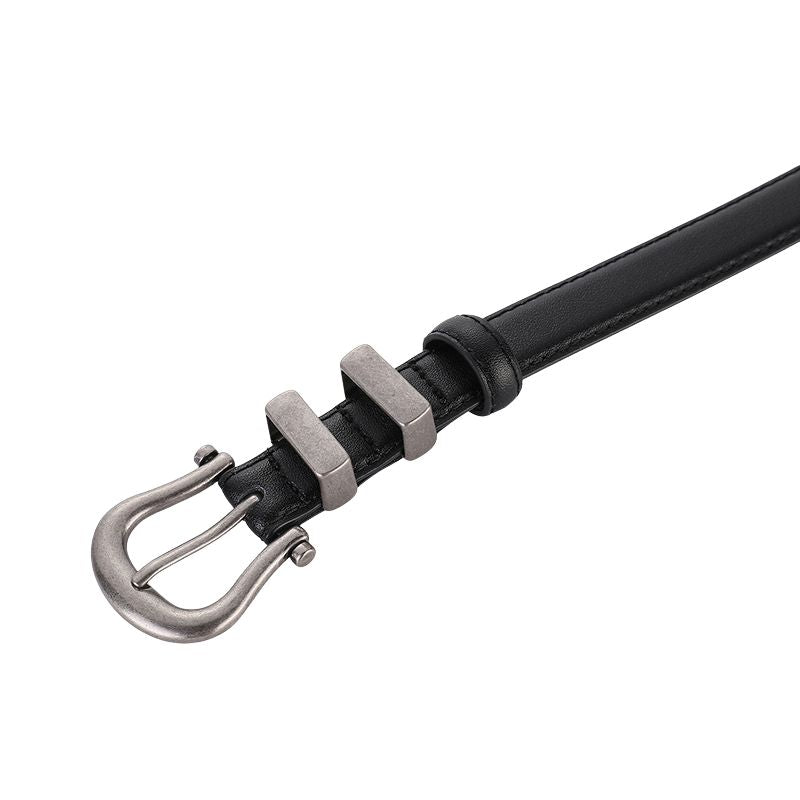 Ceinture femme Angélique en cuir noir avec boucle ardillon asymétrique vieillie