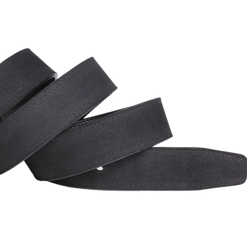Ceinture homme Antoine 1 en cuir refendu noir, texture lisse, 3,5 cm de large, boucle ardillon arrondie.