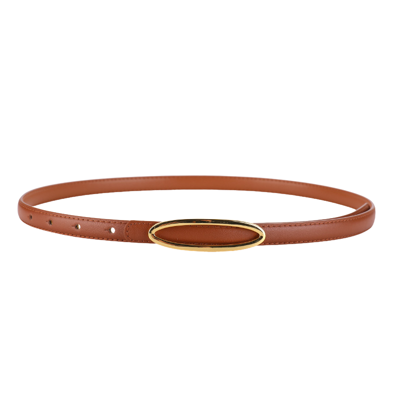 Ceinture femme Apolline en cuir camel avec boucle ovale dorée minimaliste
