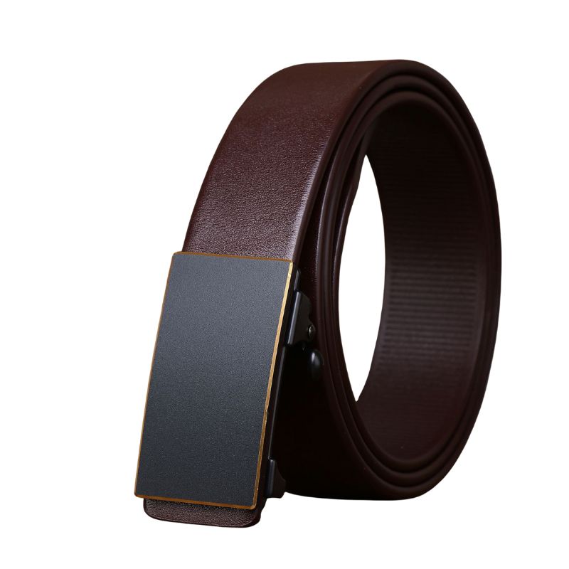 Ceinture homme Armand 1 en cuir marron avec boucle automatique rectangulaire noire et bordure dorée