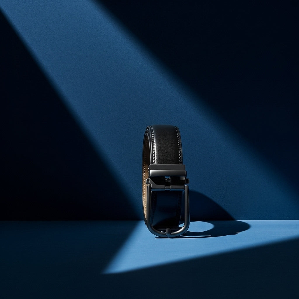 Ceinture homme Arsinoé 2 en cuir de vachette lisse noir avec boucle automatique arrondie gunmetal #fullwidth