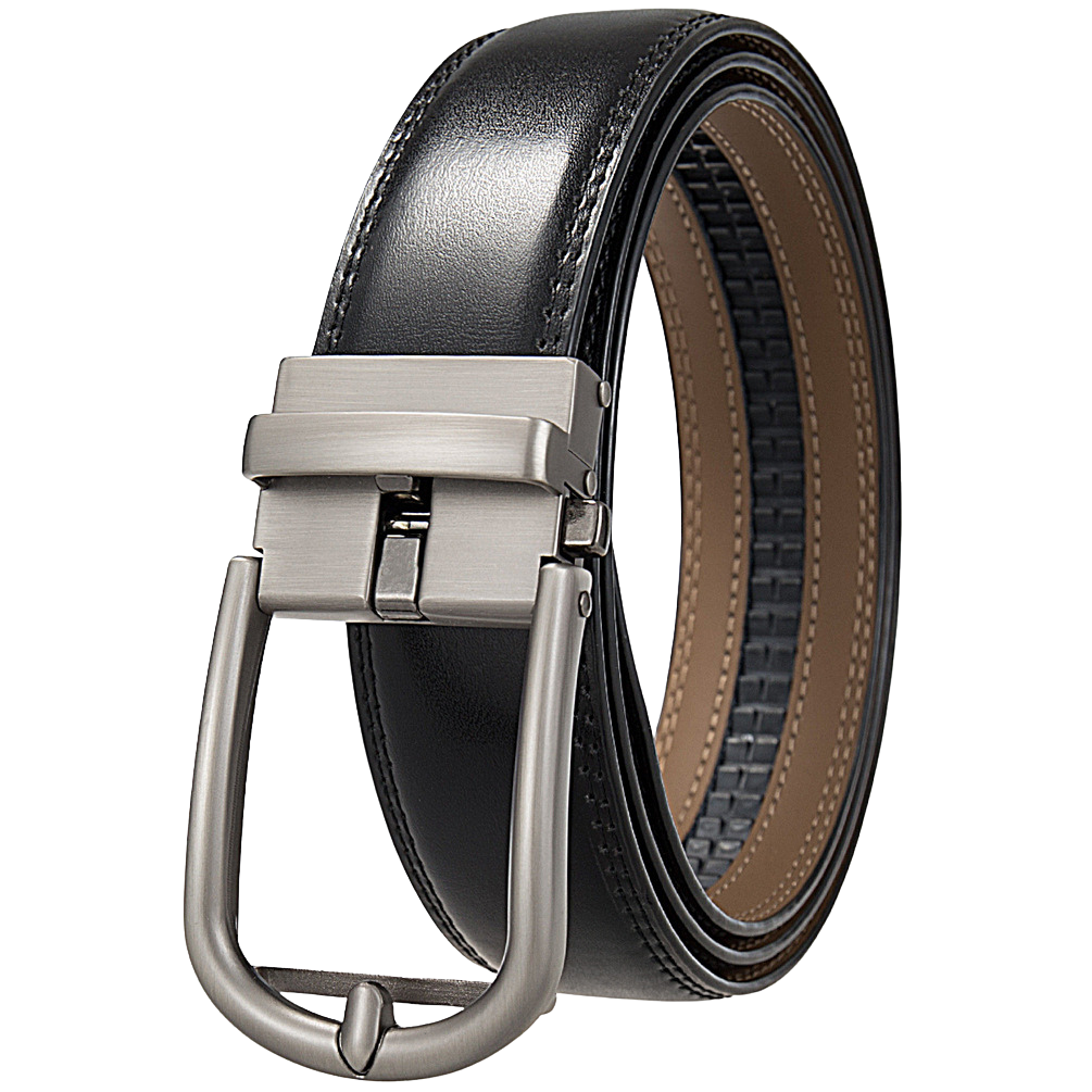 Ceinture homme Arsinoé 2 en cuir noir avec boucle automatique argentée et design épuré.