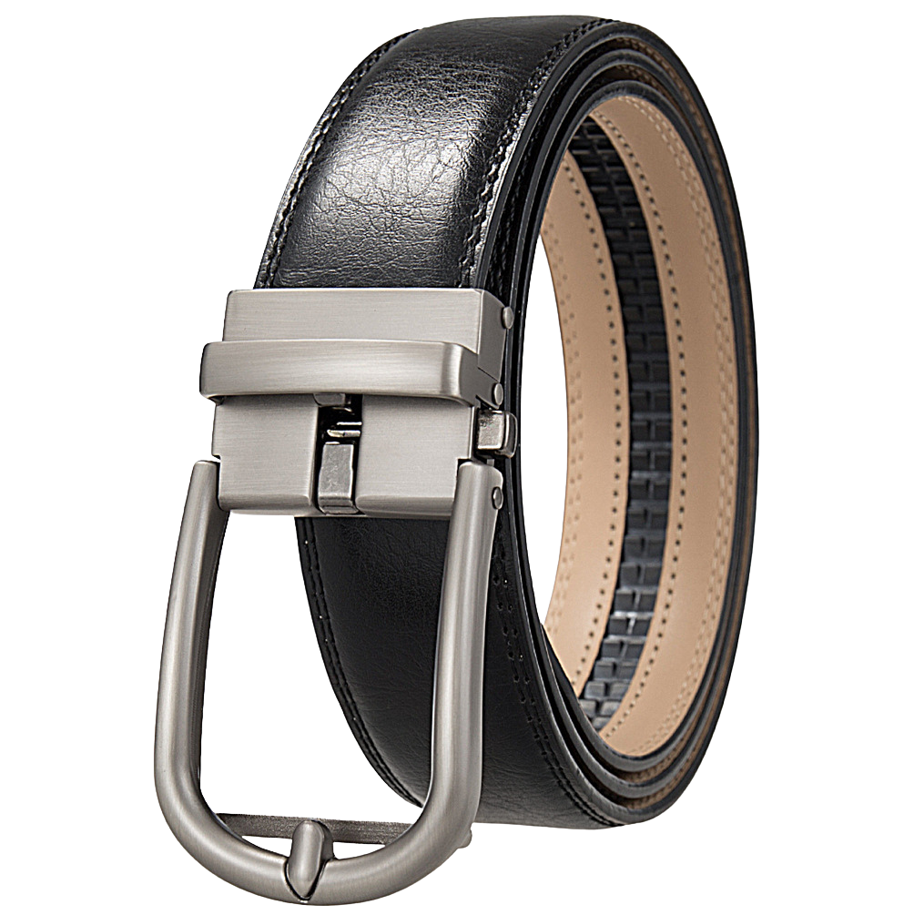 Ceinture Arsinoé 3 en cuir de vachette noir avec boucle automatique argentée épurée. Largeur de 3,5 cm, style vintage et moderne, idéale pour hommes.