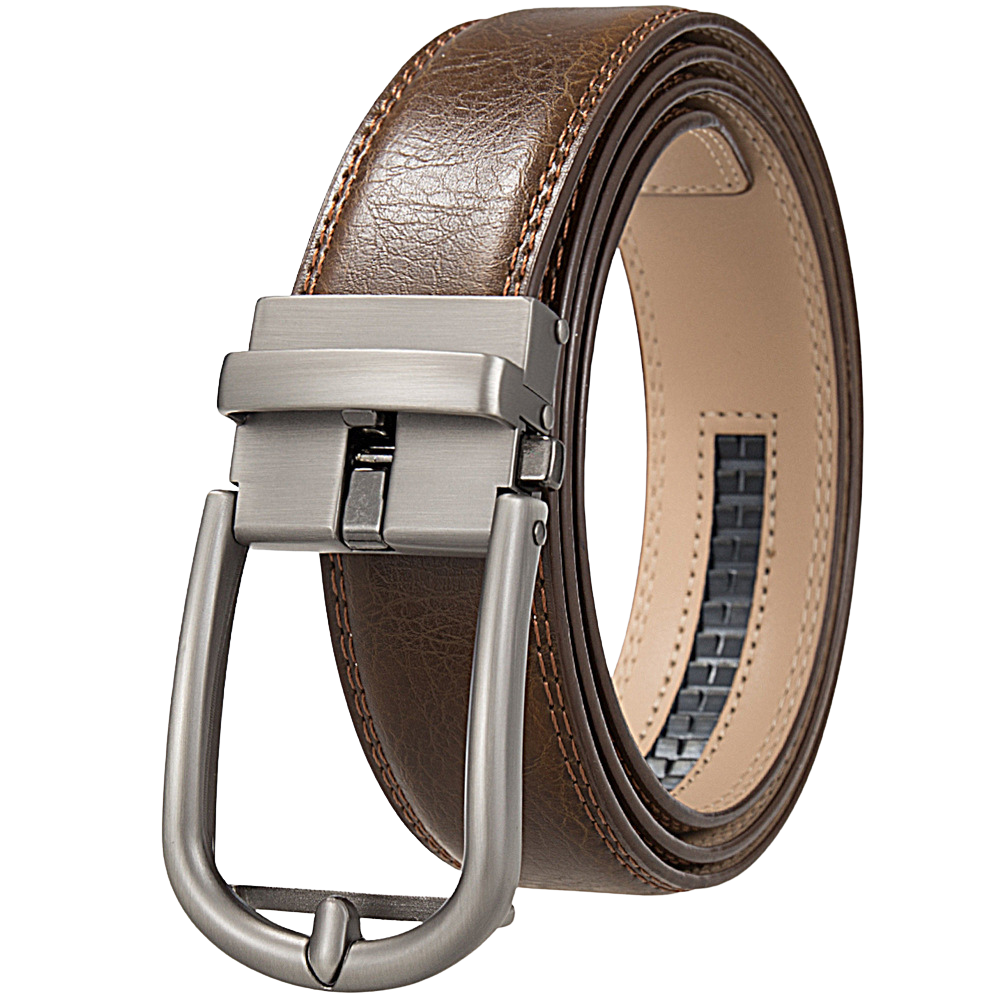 Ceinture homme Arsinoé 3 en cuir de vachette marron avec boucle automatique gunmetal et finition vieillie