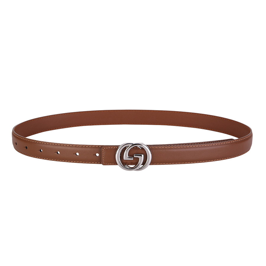 Ceinture femme Aurore en cuir marron avec boucle argentée double G
