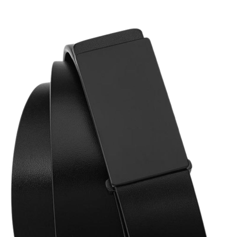 Ceinture pour homme Austerl en cuir pleine fleur noir, avec boucle automatique rectangulaire en alliage noir. #fullwidth