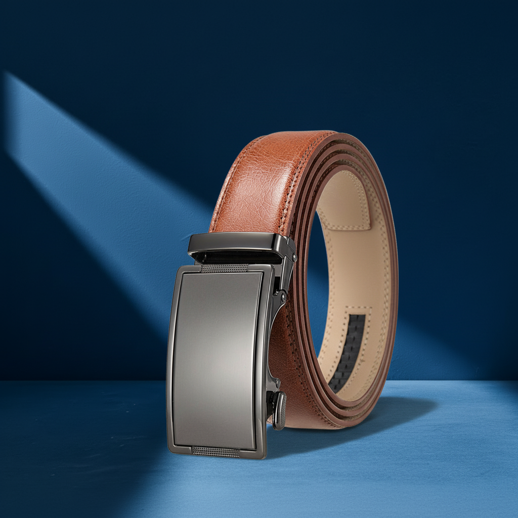 Ceinture homme Bastide 60T marron en cuir de vachette avec boucle rectangulaire argentée finition canon de fusil #fullwidth