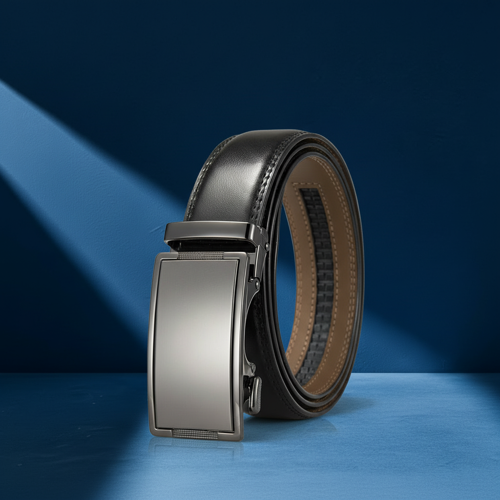 Ceinture homme Bastide 95 en cuir noir avec boucle automatique argentée, #fullwidth