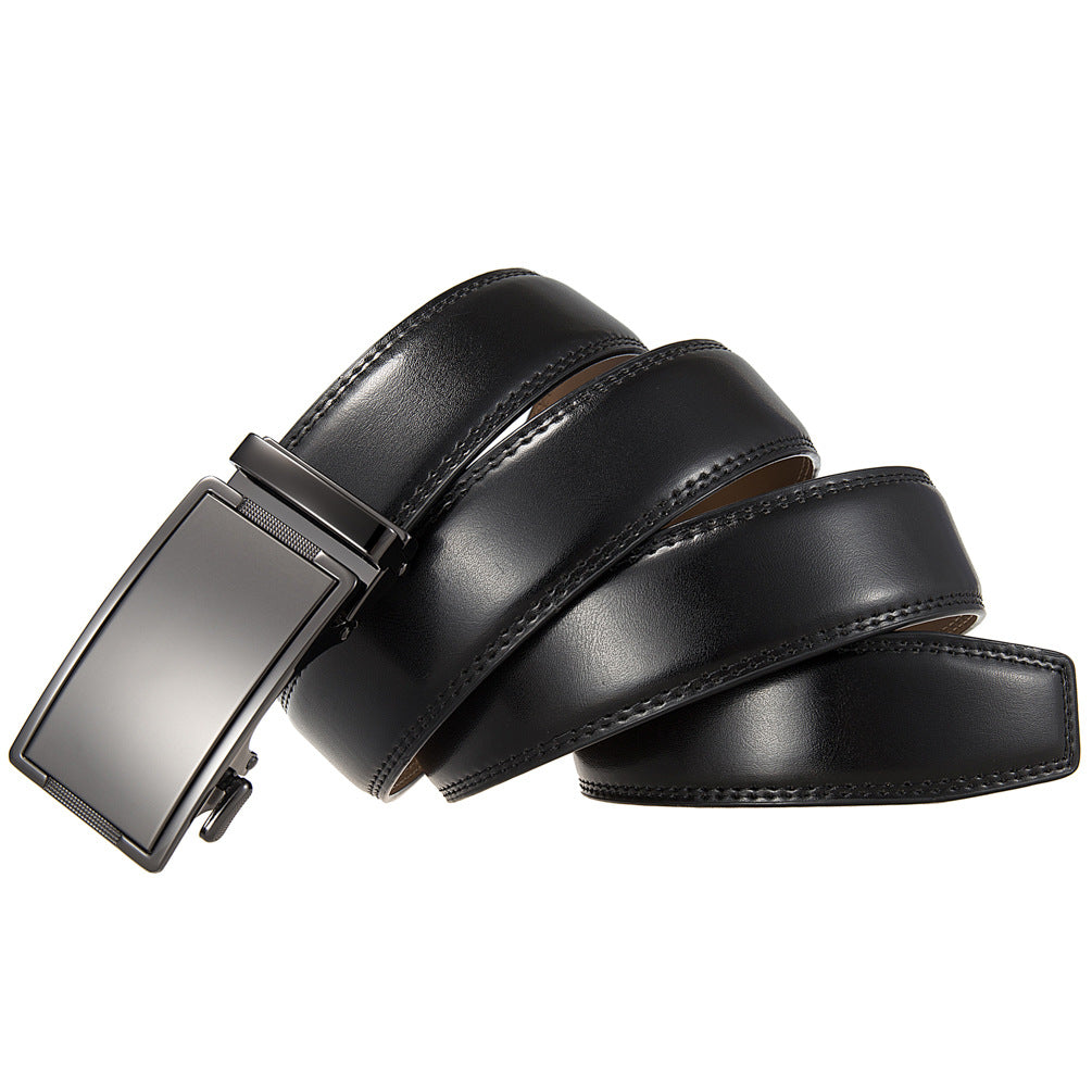 Ceinture noire pour homme, modèle Bastide 95, en cuir de vachette lisse avec boucle automatique rectangulaire en alliage métallique argenté.