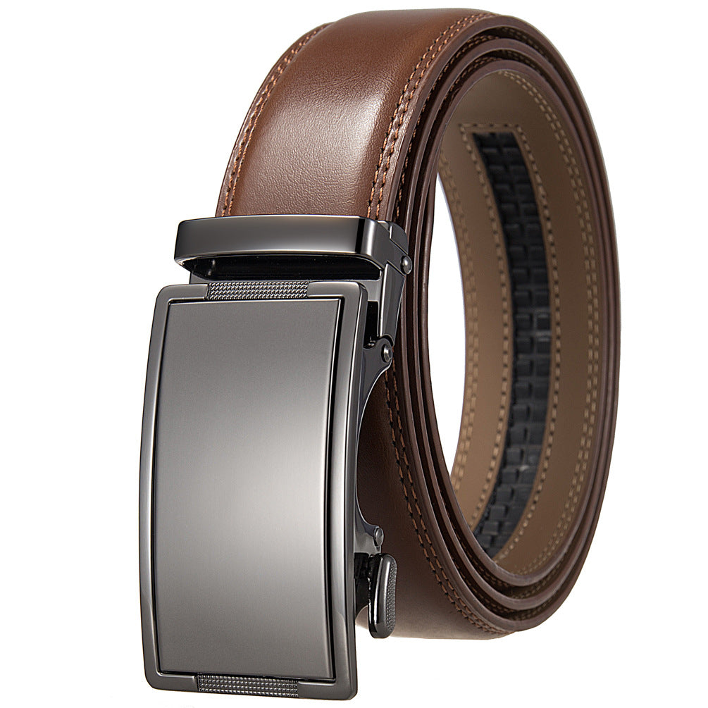 Ceinture homme Bastide en cuir marron avec boucle automatique rectangulaire en alliage métallique finition canon de fusil.