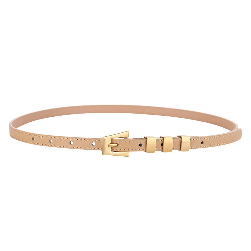Ceinture femme Béatrice en cuir nubuck beige avec boucle ardillon dorée et passants assortis
