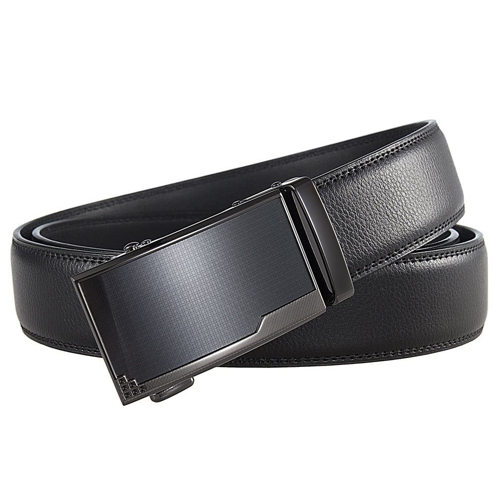 Ceinture homme Beaubour 20 en cuir noir avec boucle automatique rectangulaire argentée.