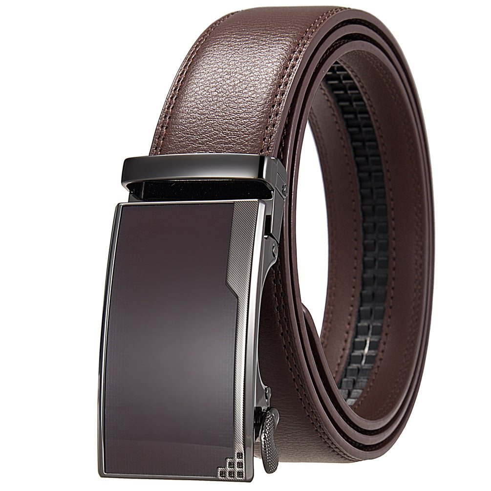 Ceinture homme Beaubour 20 en cuir de vachette refendu couleur café avec boucle automatique rectangulaire en alliage métallique argenté. #fullwidth