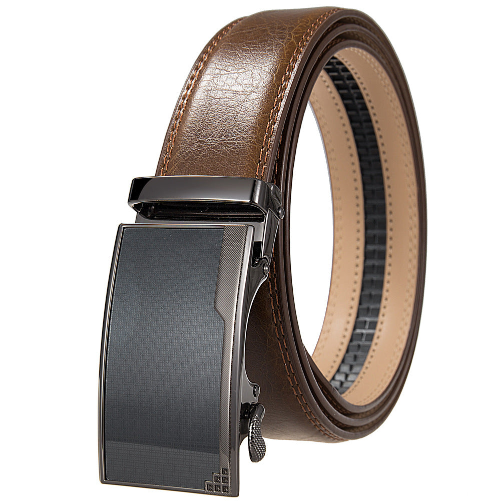 Ceinture Beaubour 60 en cuir de vachette marron avec boucle automatique argentée et détails texturés