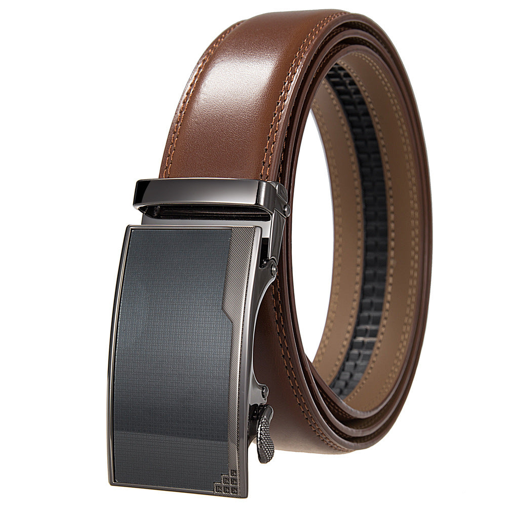 Ceinture Beaubour 95 en cuir de vachette marron avec boucle automatique rectangulaire argentée et détails texturés sur la face avant