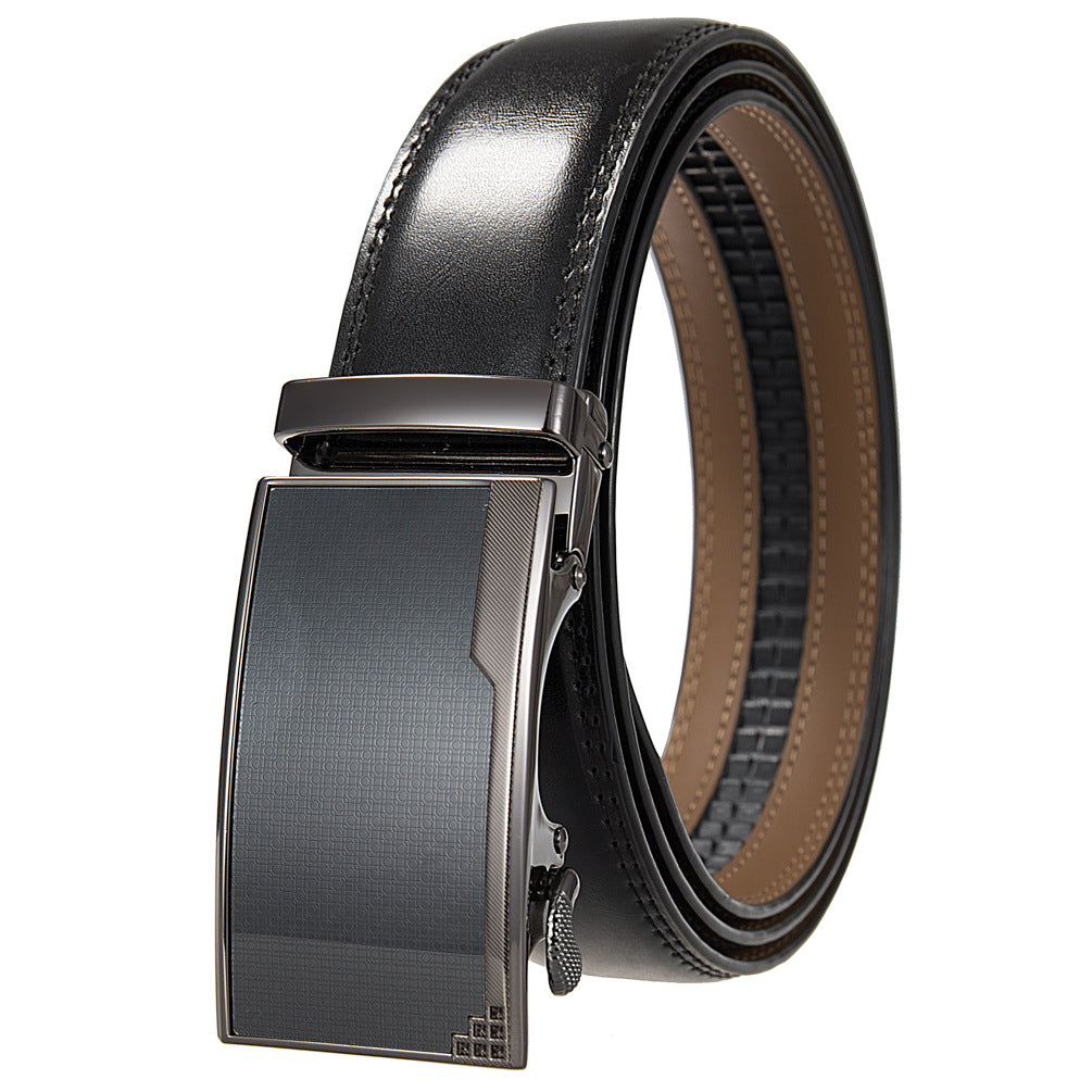 Ceinture homme Beaubour 95 en cuir noir avec boucle automatique rectangulaire argentée et finition texturée