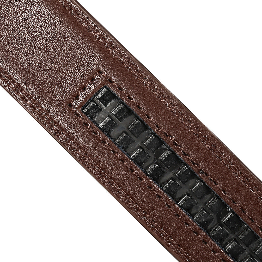 Ceinture Benoît en cuir de vachette marron avec boucle automatique et détail texturé noir