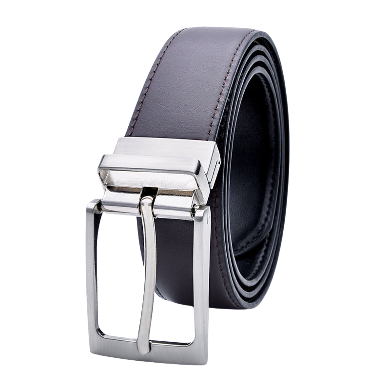 Ceinture BenoîtArt pour homme en cuir refendu noir, avec boucle rectangulaire rotative argentée. Idéale pour un look bureau ou décontracté.