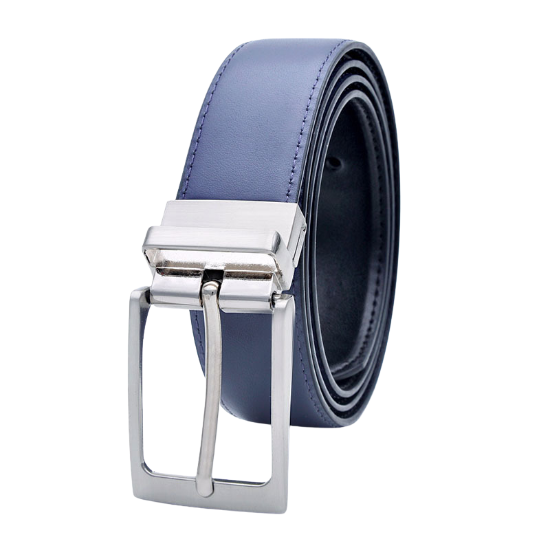 Ceinture BenoîtArt pour homme en cuir bleu avec boucle argentée rotative