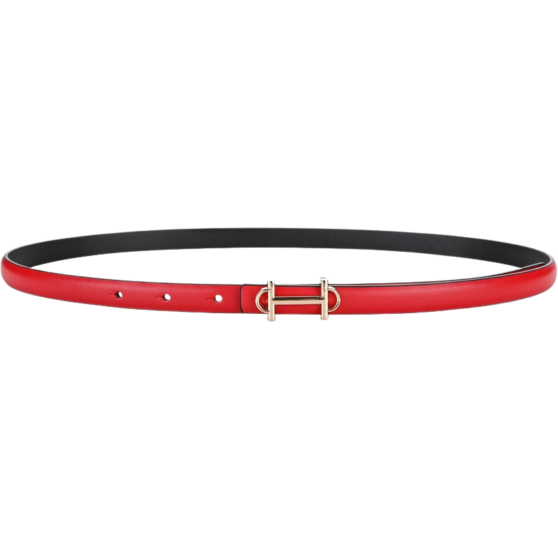 Ceinture fine pour femme Bonté en cuir rouge avec boucle dorée en forme de H.