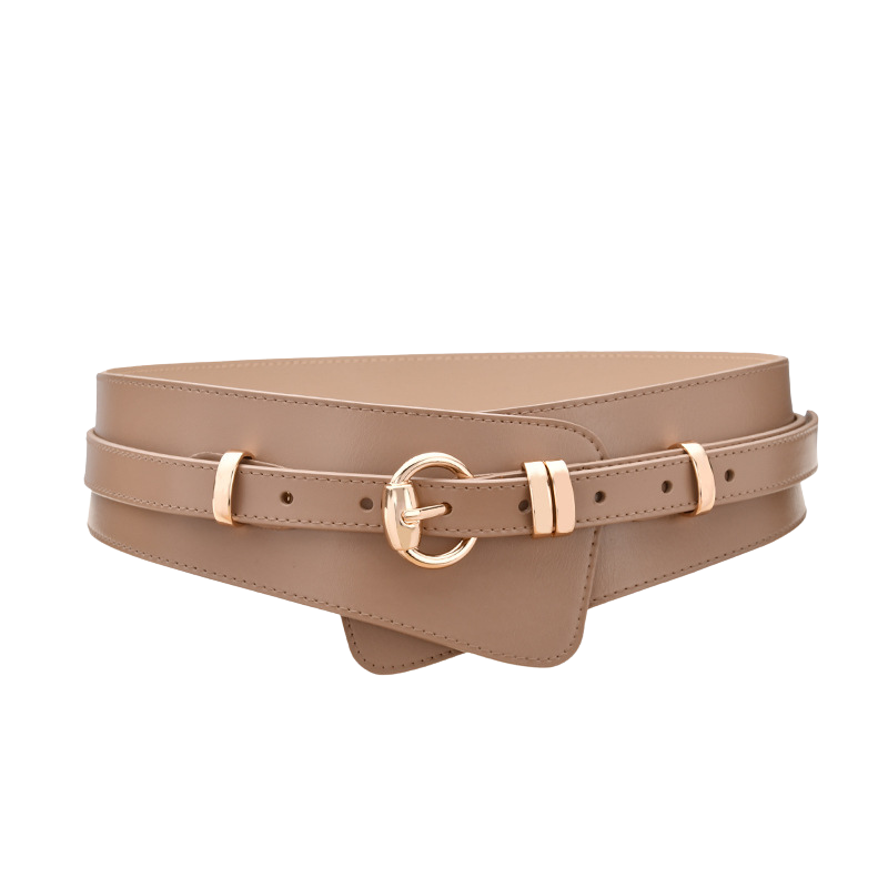 Ceinture Camélia beige en cuir de vachette avec boucle ardillon dorée et système détachable