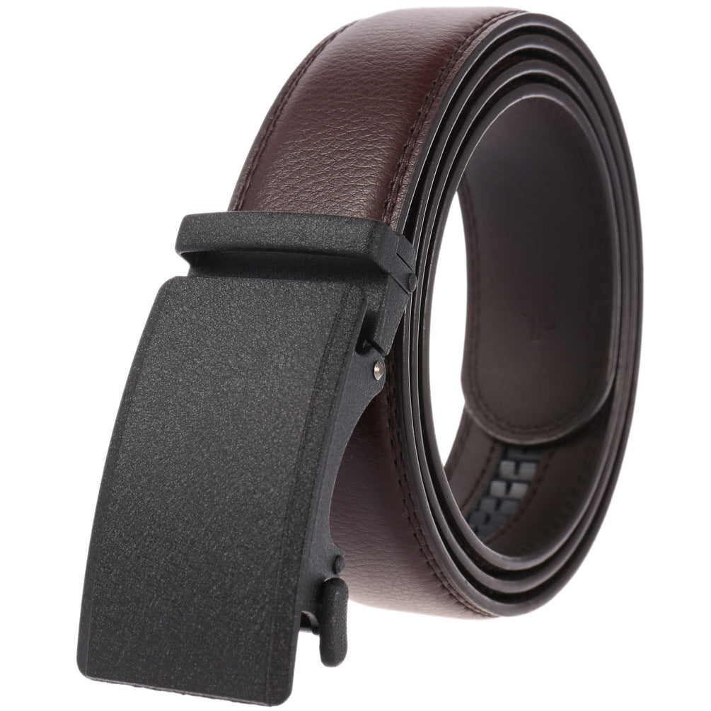 Ceinture Camus marron en cuir de vachette refendu avec boucle automatique rectangulaire noire. #fullwidth