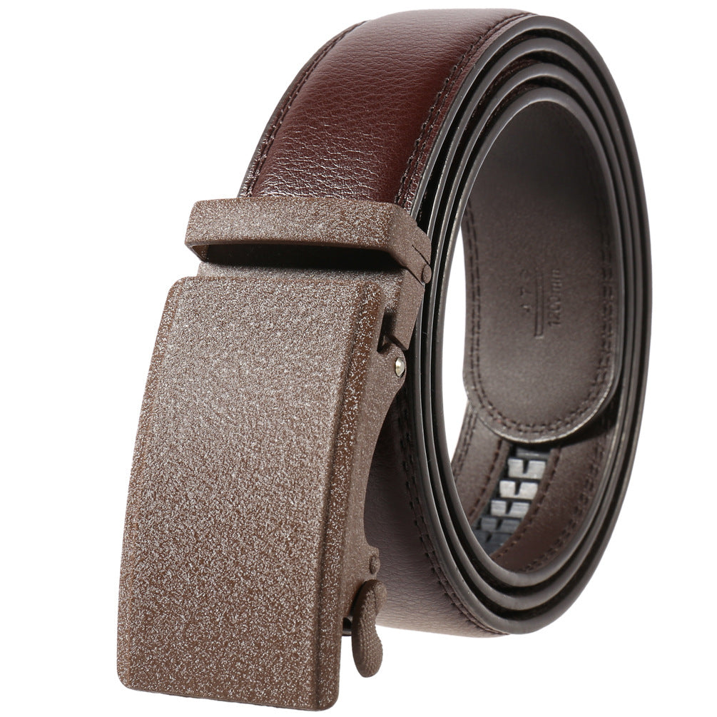 Ceinture homme Camus en cuir marron avec boucle automatique rectangulaire texturée.