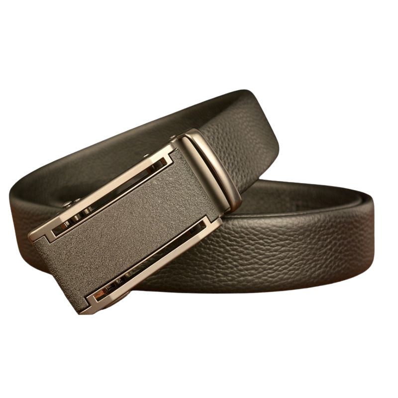 Ceinture Cannes 2 pour homme en cuir noir grainé avec boucle automatique argentée polie