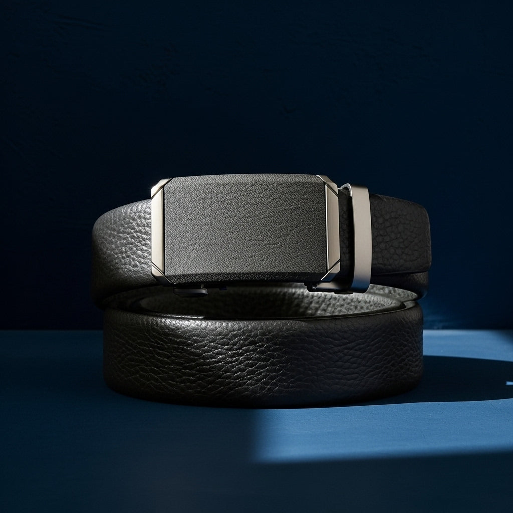 Ceinture homme Cannes 3 en cuir de vachette grainé noir avec boucle rectangulaire automatique argentée #fullwidth