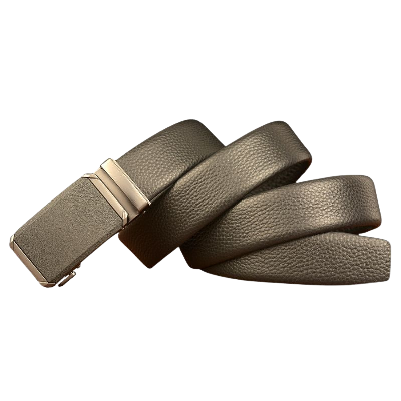 Ceinture homme Cannes 3 en cuir grainé noir avec boucle automatique argentée lisse. #fullwidth