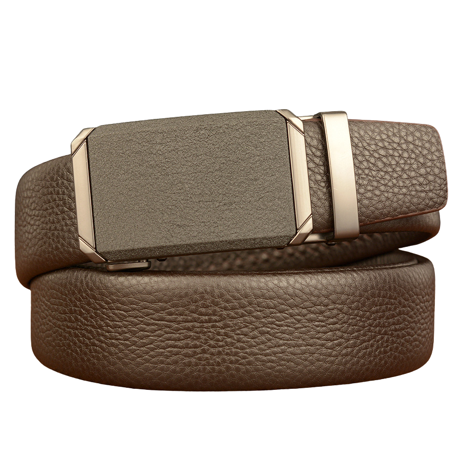 Ceinture homme Cannes 3 en cuir pleine fleur grainé de couleur café avec boucle automatique rectangulaire argentée lisse