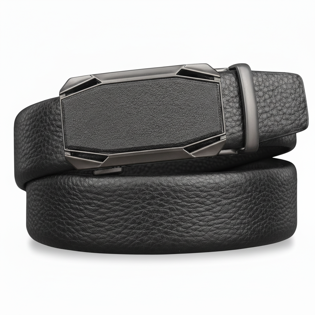 Ceinture homme Cannes 4 en cuir grainé noir avec boucle automatique argentée et design moderne